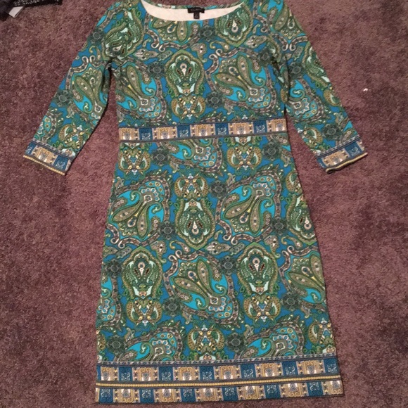 Talbots green, black, gold Paisley dress - Picture 1 of 3